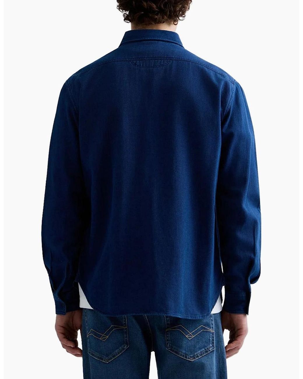 Replay Blue Snap Front Denim Shirt for men