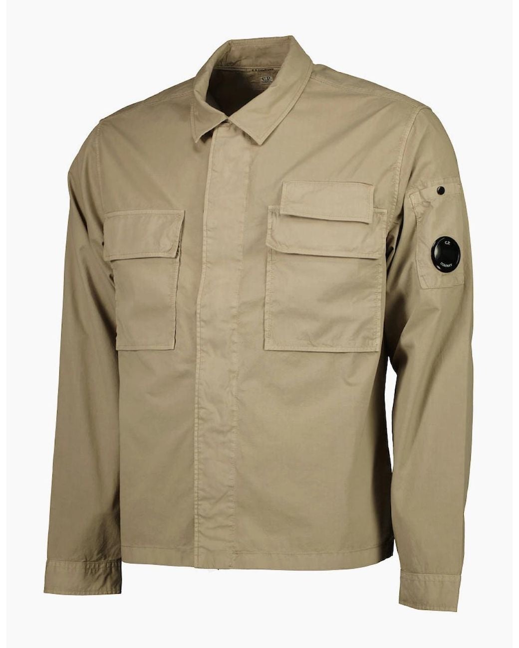 C P Company Green Gabardine Half Zip Lens Overshirt for men