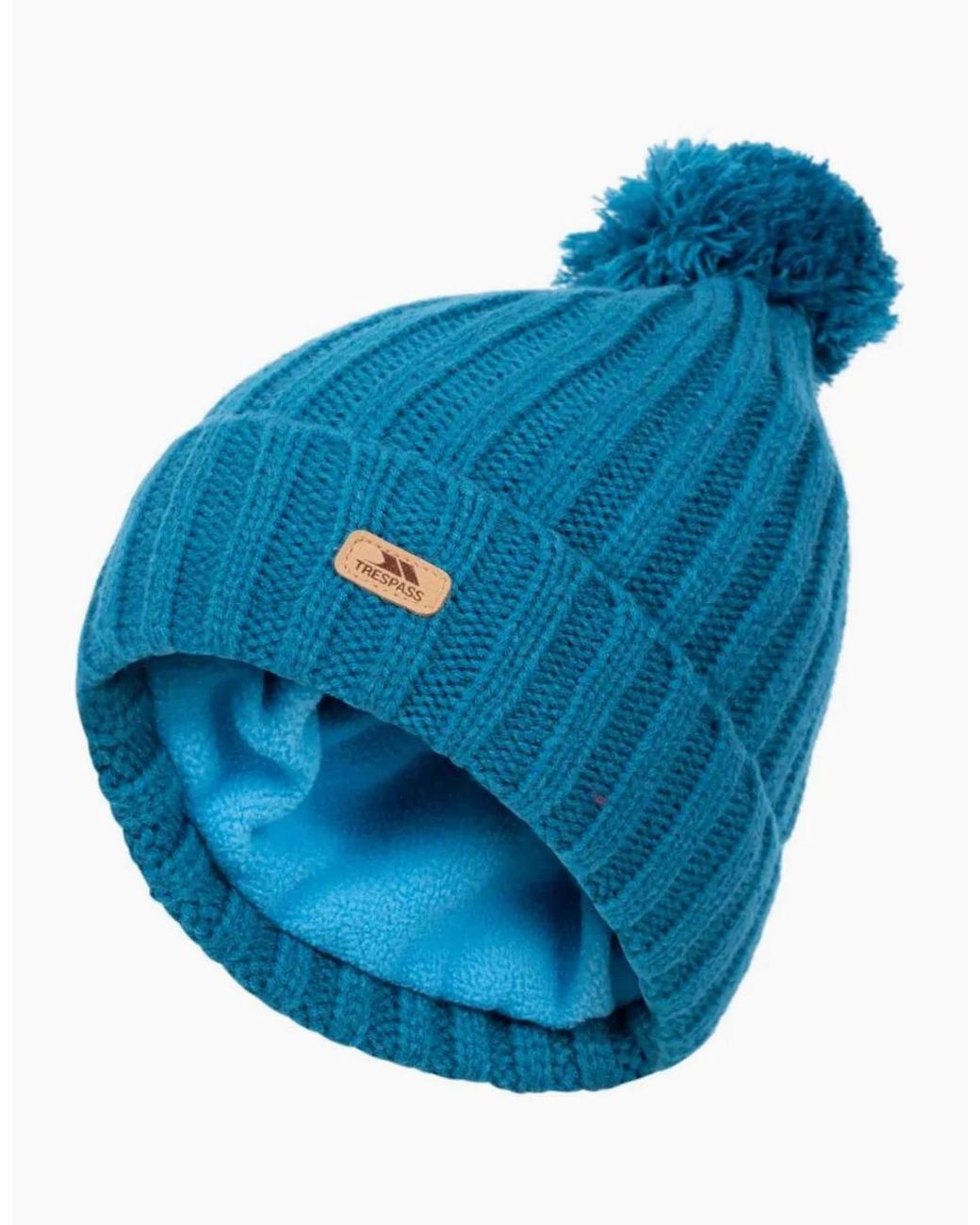 Trespass Blue Adults Thorns Fleece Lined Bobble Hat for men