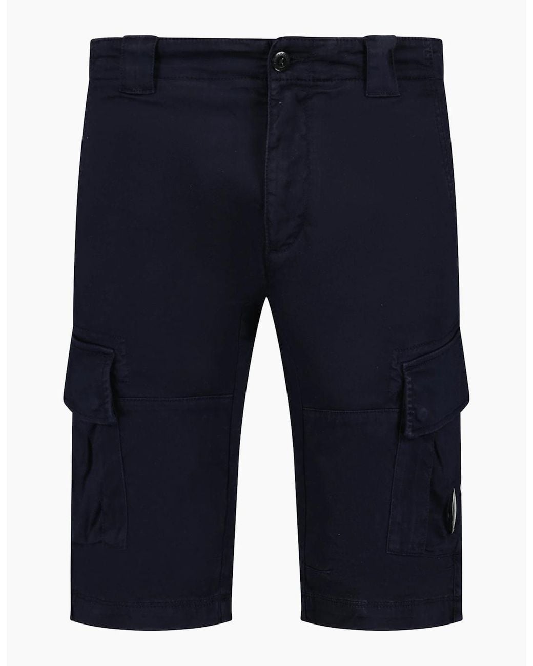 C P Company Blue Stretch Sateen Cargo Lens Shorts for men