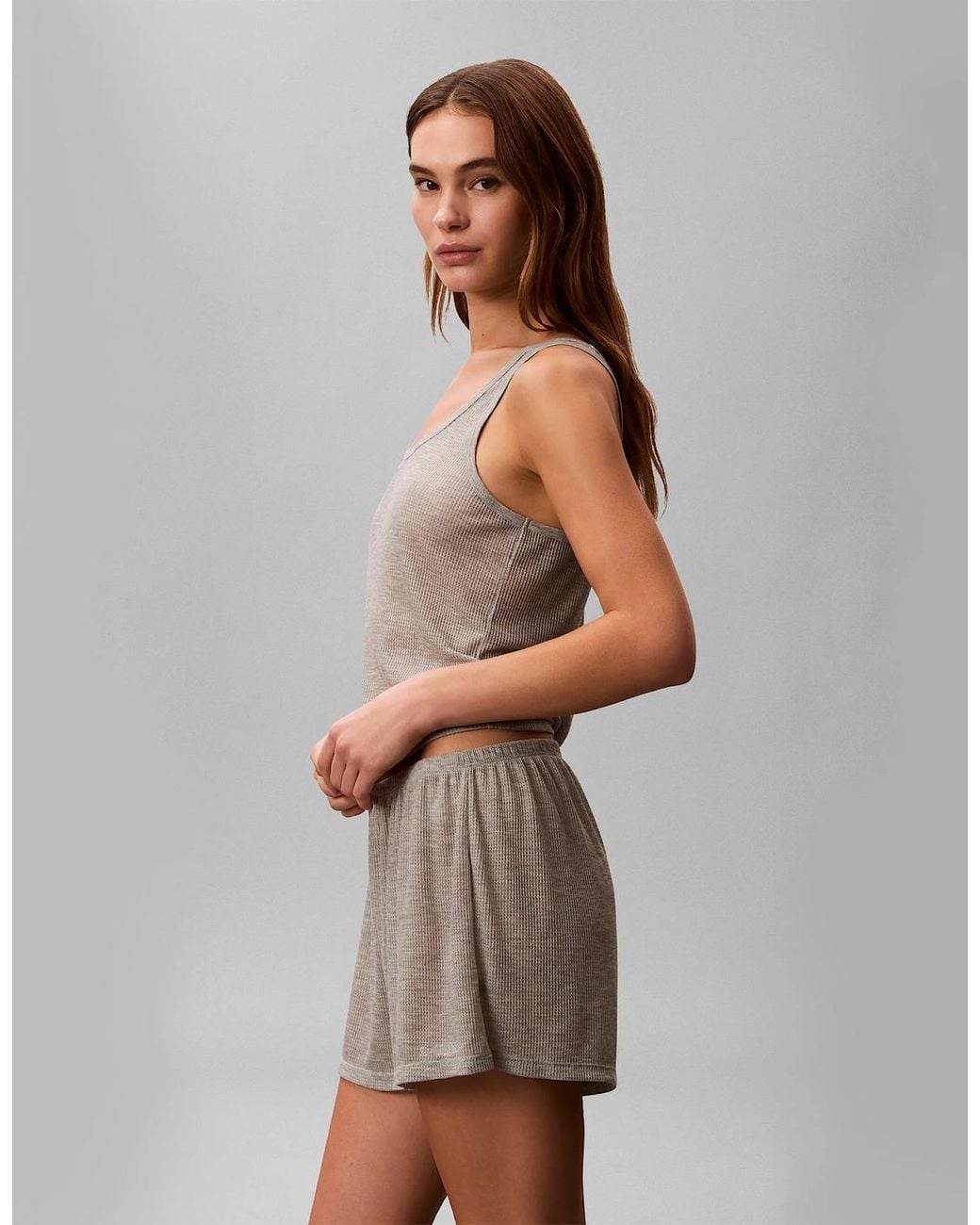 Calvin Klein Gray Tissue Waffle Tank Loungewear Heather
