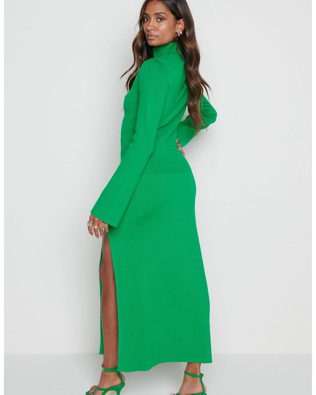 Pretty Lavish Green Blythe Slit Knit Skirt