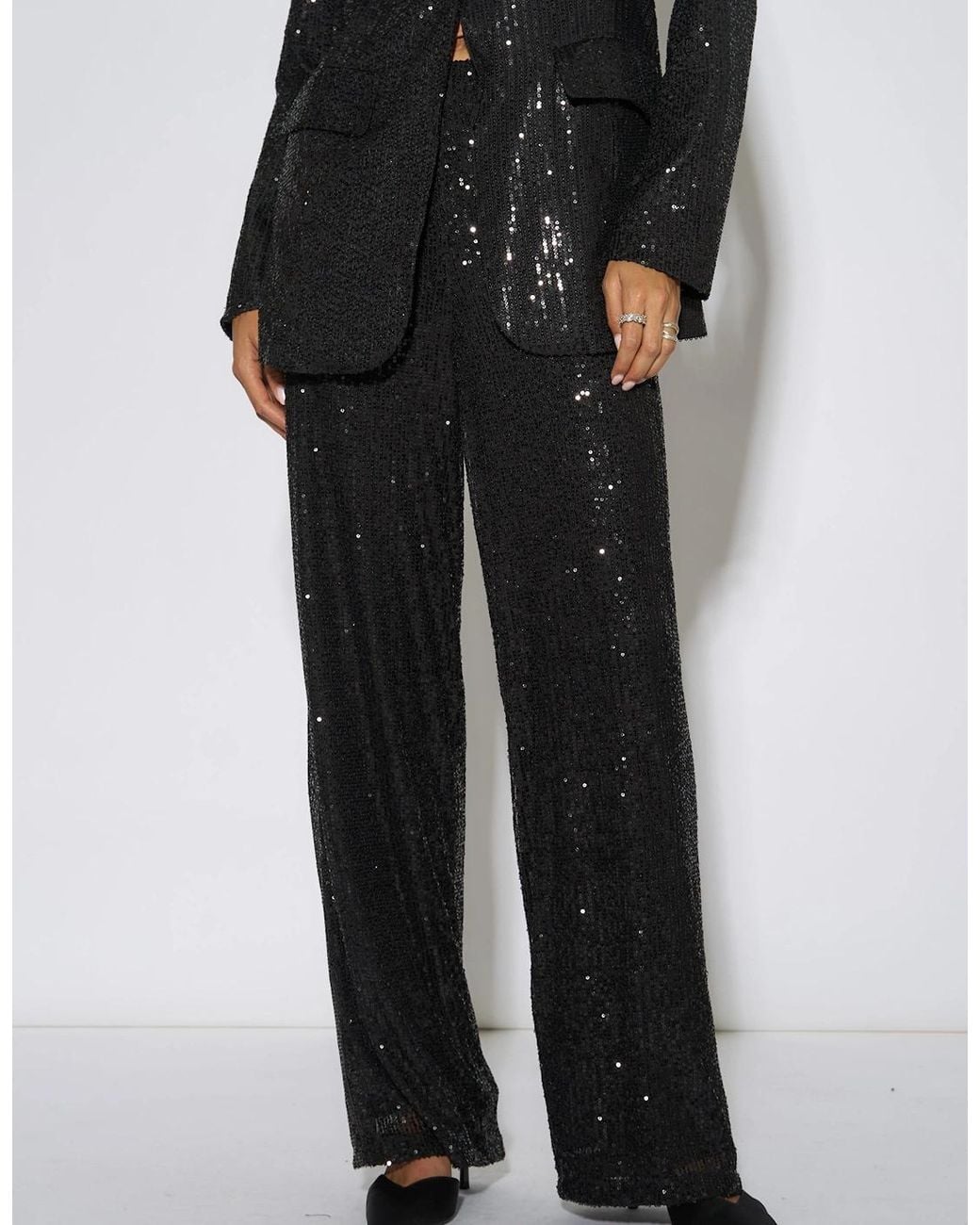 Gini London Black Sequin Wide Leg Trouser