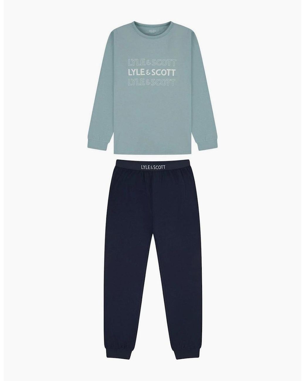 Lyle & Scott Blue Crew Neck Long Sleeve Wordmark Pyjama Set for men