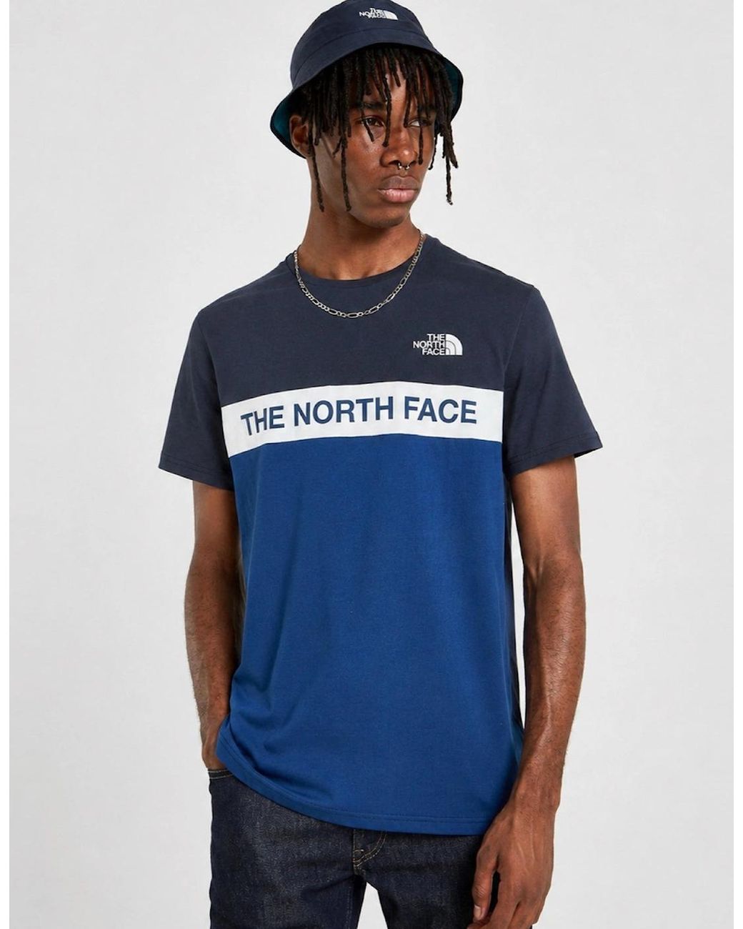 The North Face Blue Colour Block T Shirt for men
