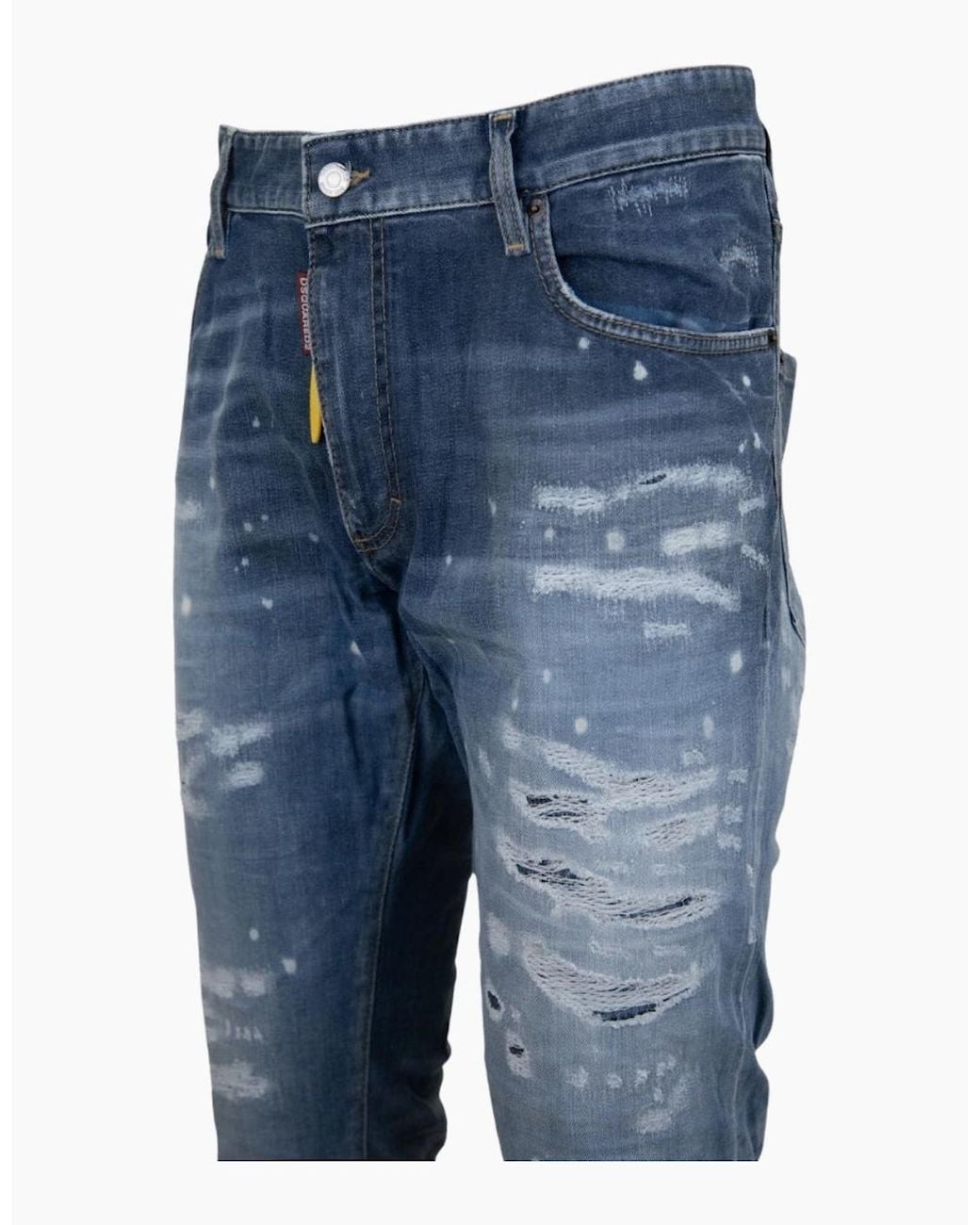DSquared² Blue Super Twinky Jean Destroyed Reinforced Paint Splash Jeans for men