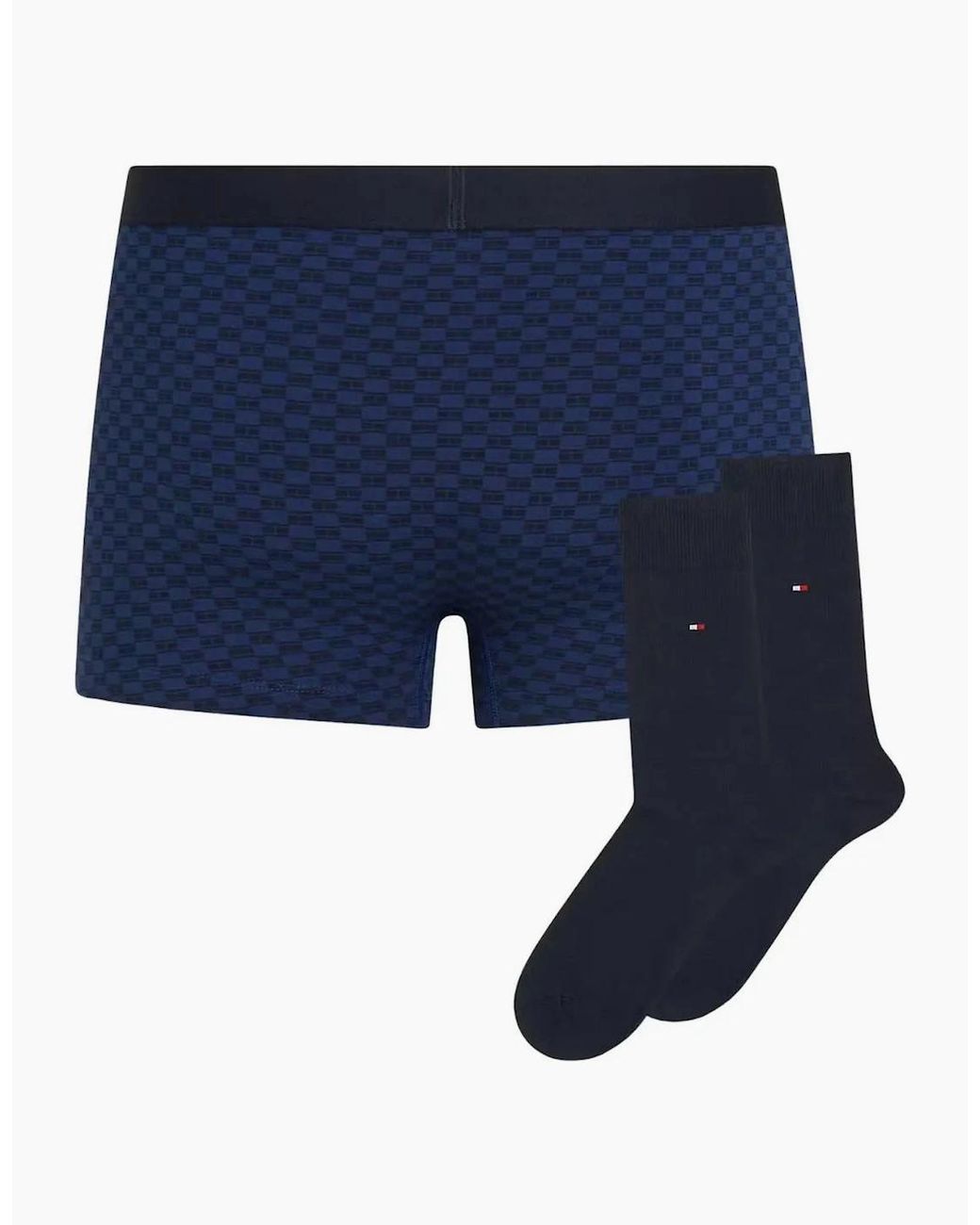 Tommy Hilfiger Blue Tonal Flag Print Boxer Trunks & Socks Gift Set for men
