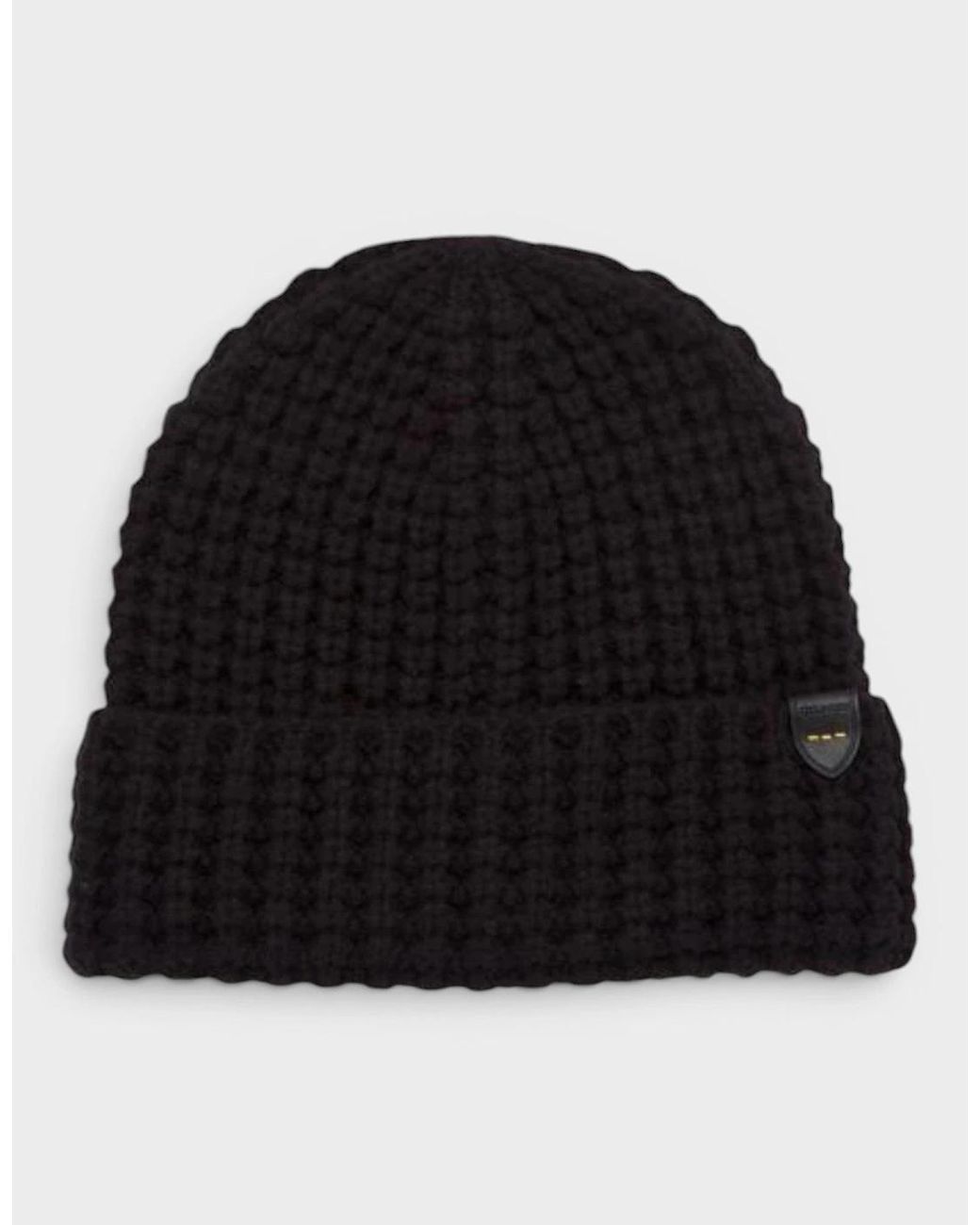 COACH Black Waffle Knit Beanie Hat