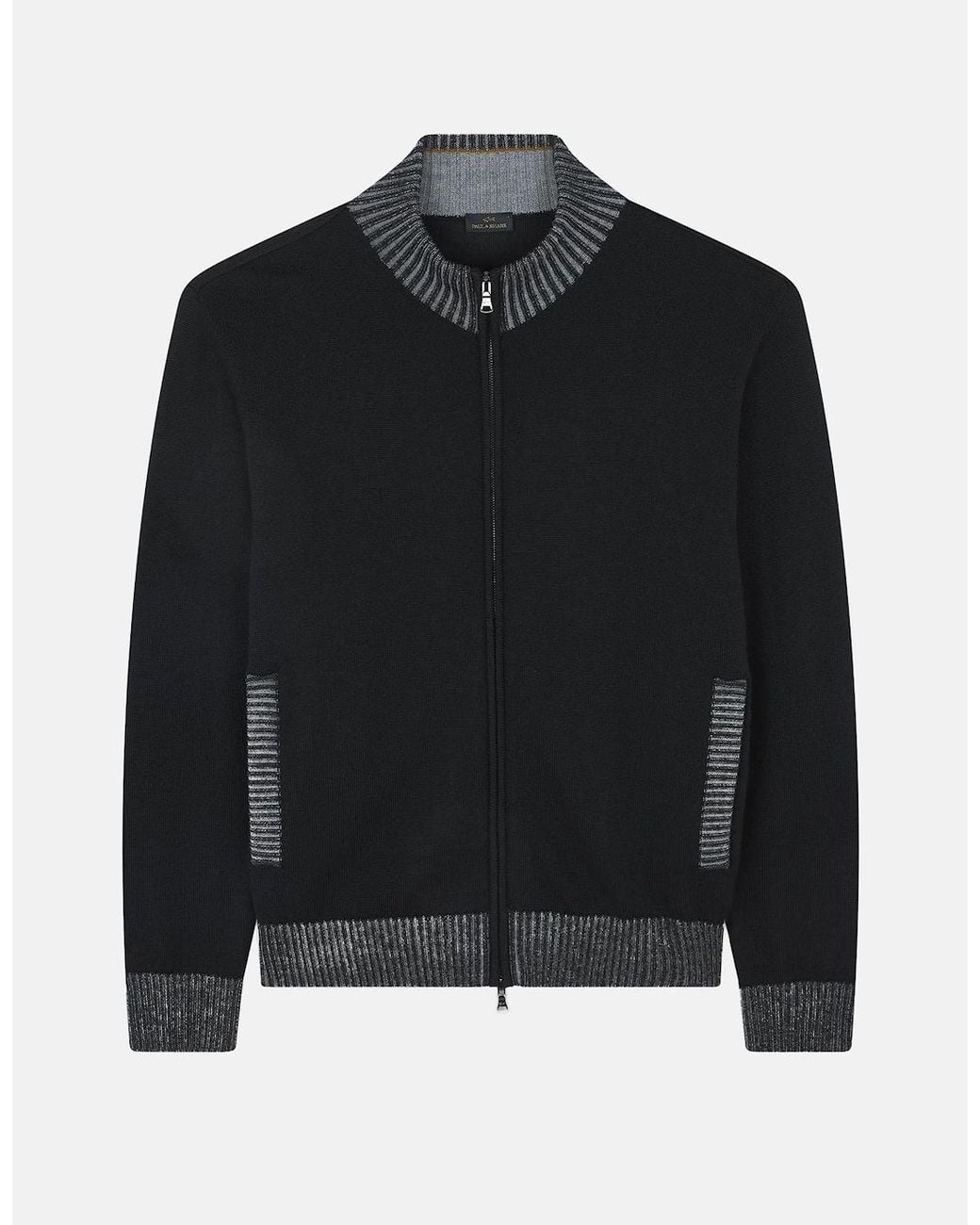Paul & Shark Black Pure Wool Full Zip Sweater for men