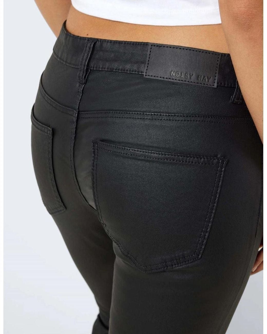 Noisy May Black Coated Solid Patterned Five Pocket Pants