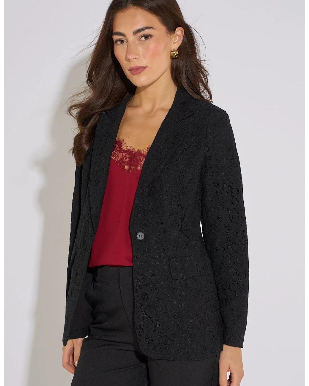 Gini London Black Lace Bonded Blazer