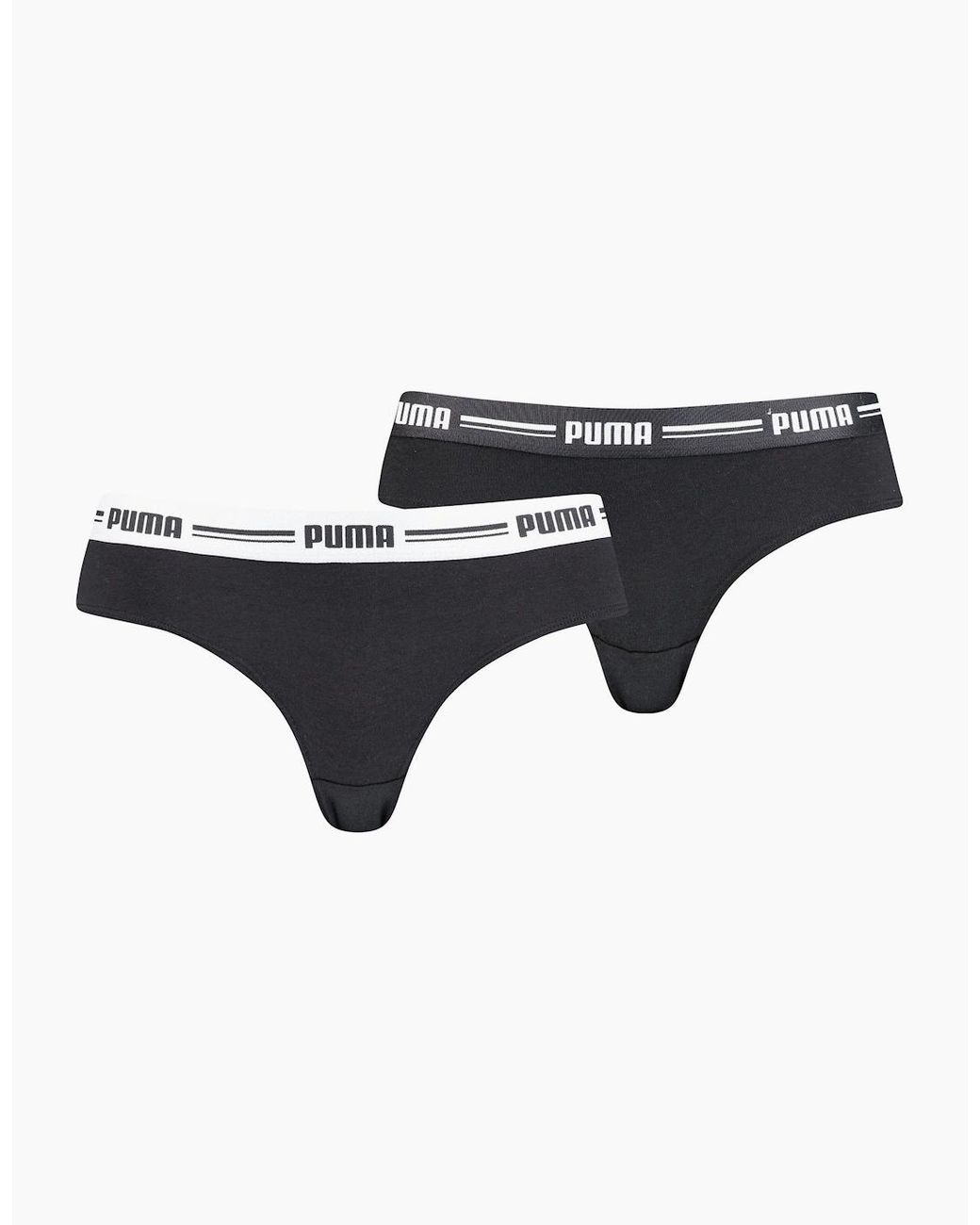 PUMA Black 2-Pack Striped Logo Mid-Rise Brazilian Briefs