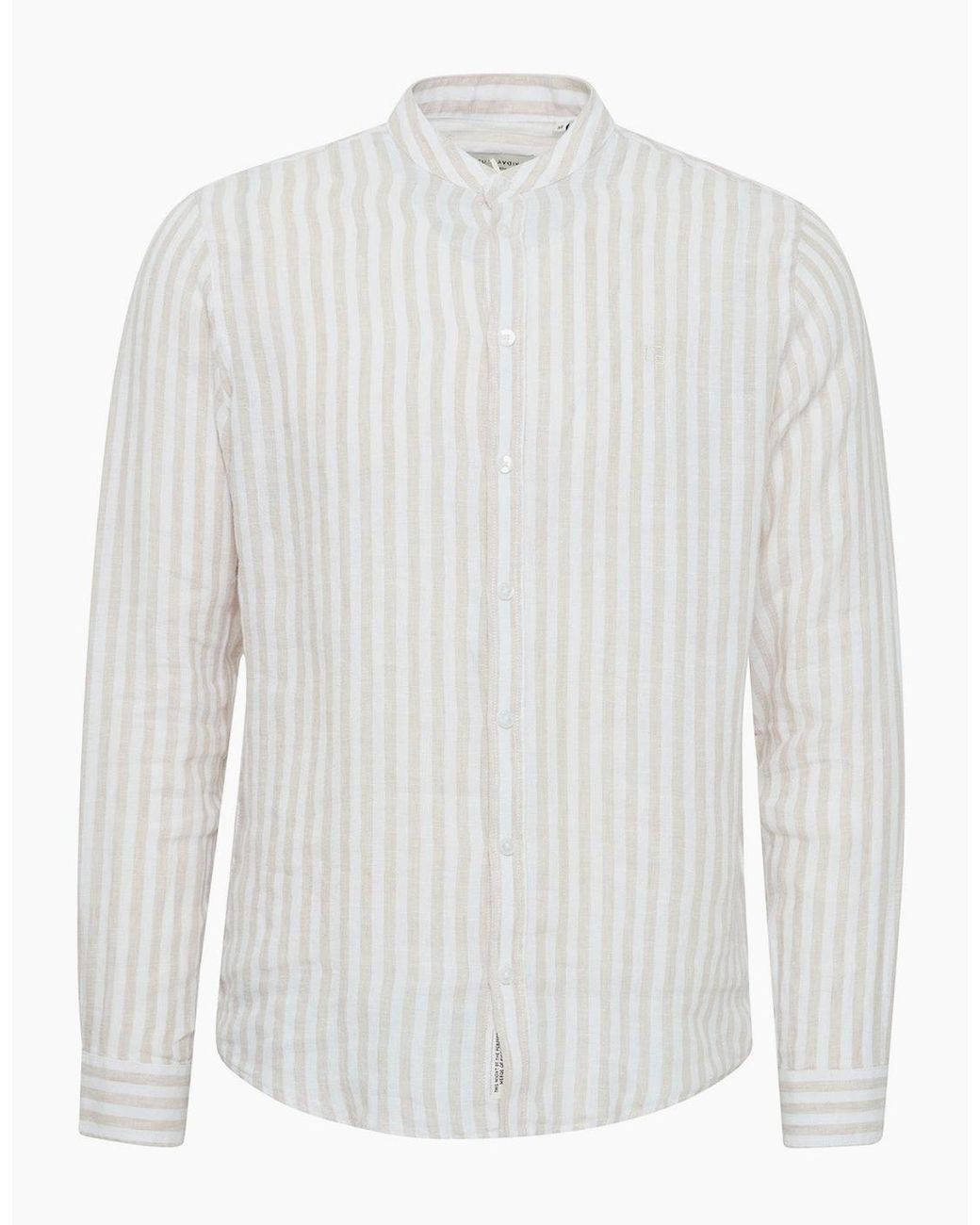 Casual Friday White Anton Linen Stripe Grandad Shirt for men