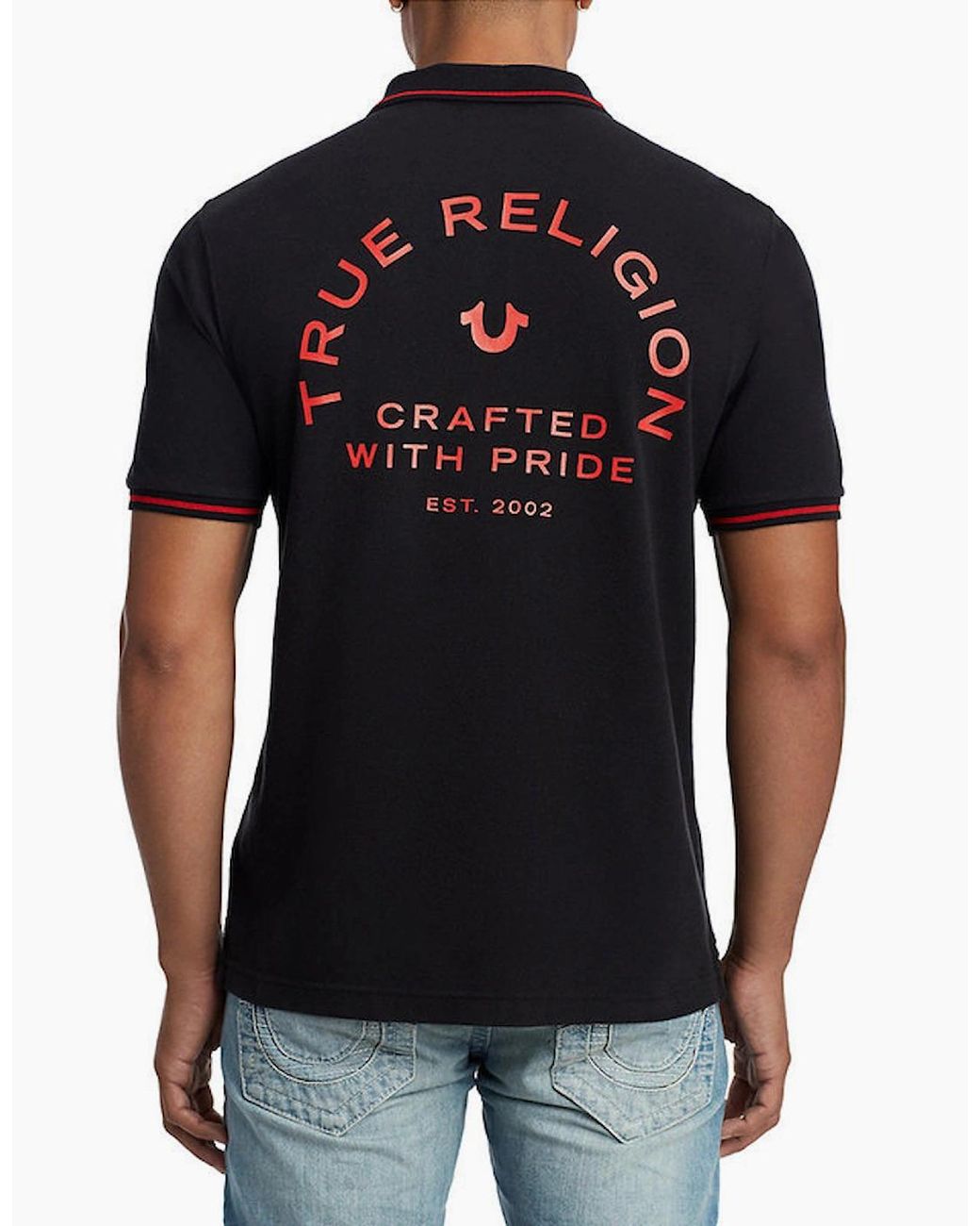 True Religion Black Casual Polo T Shirt Short Sleeve Cotton Tee Classic Golf