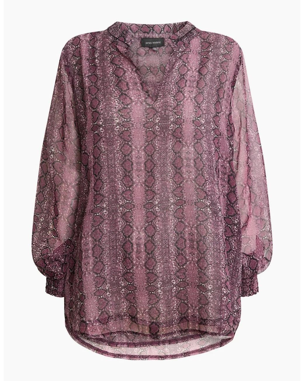 James Lakeland Purple Snake Print Sheer-Sleeve Blouse