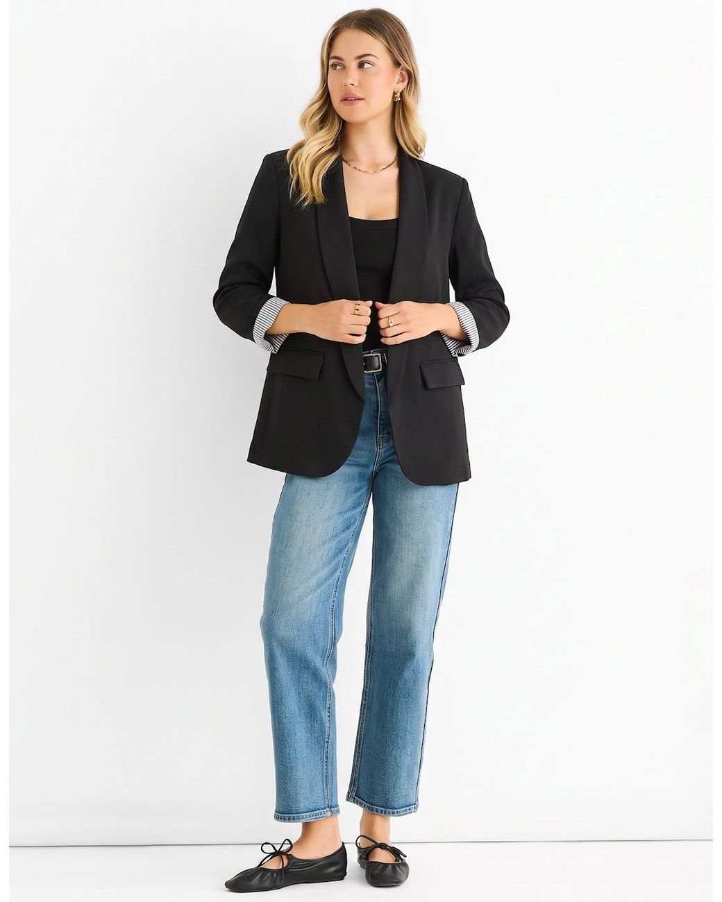 Gini London Gray Contrast Sleeve Edge To Edge Blazer