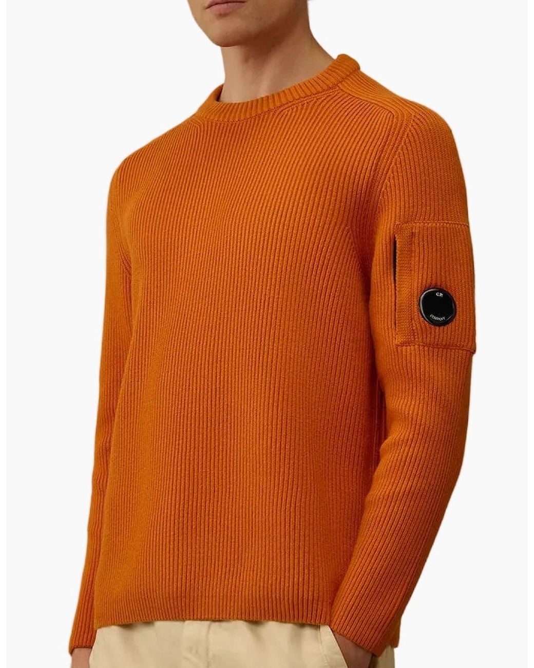 C P Company Orange Full Rib Crewneck Lens Knit for men