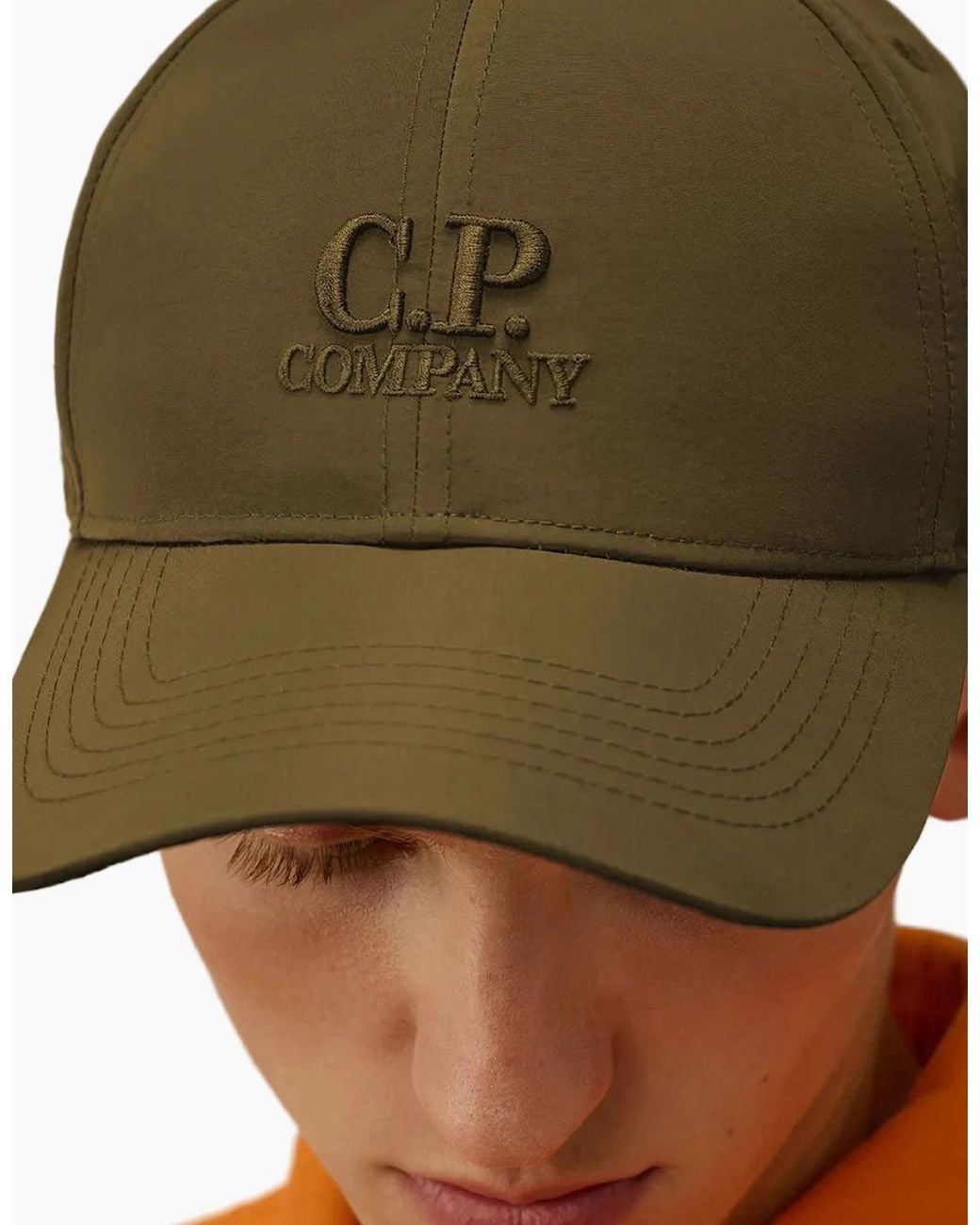 C P Company Green Chrome-R Embroidered Logo Goggle Cap for men