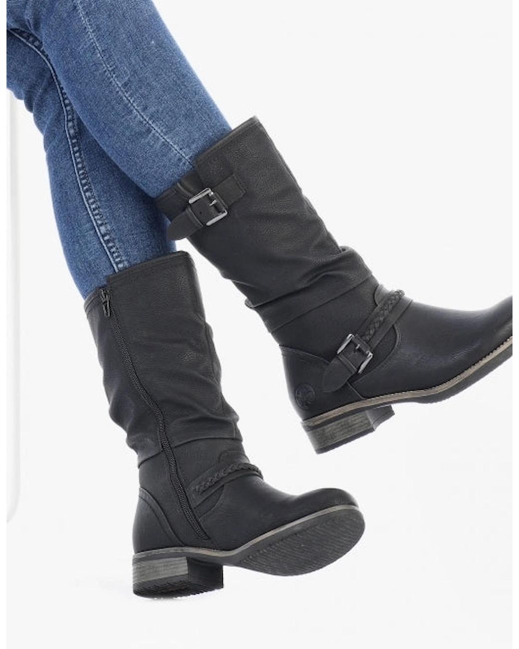Rieker Black 98860-00 Calf Length Boots