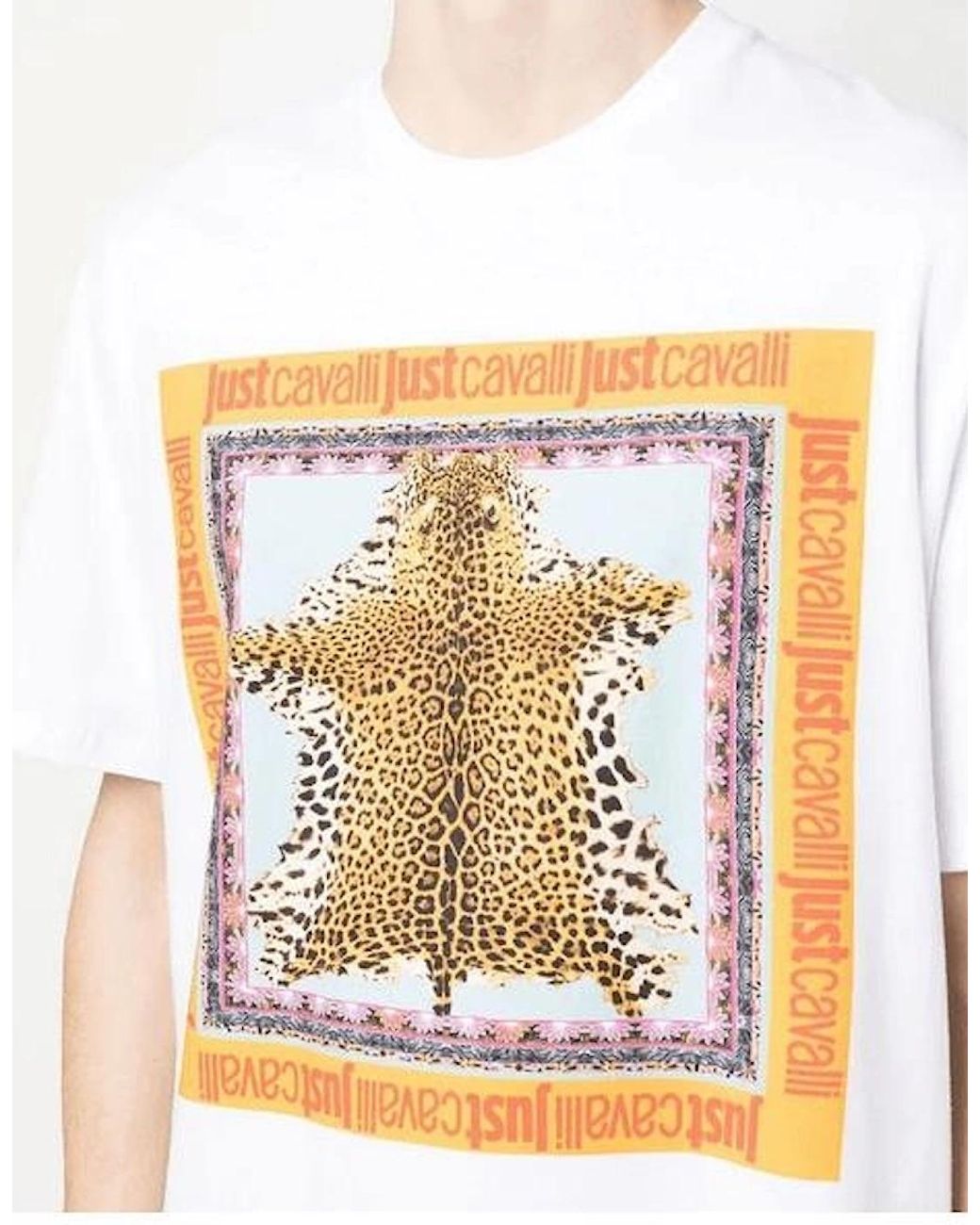 Just Cavalli White Foulard Cotton Leopard Graphic T-Shirt for men