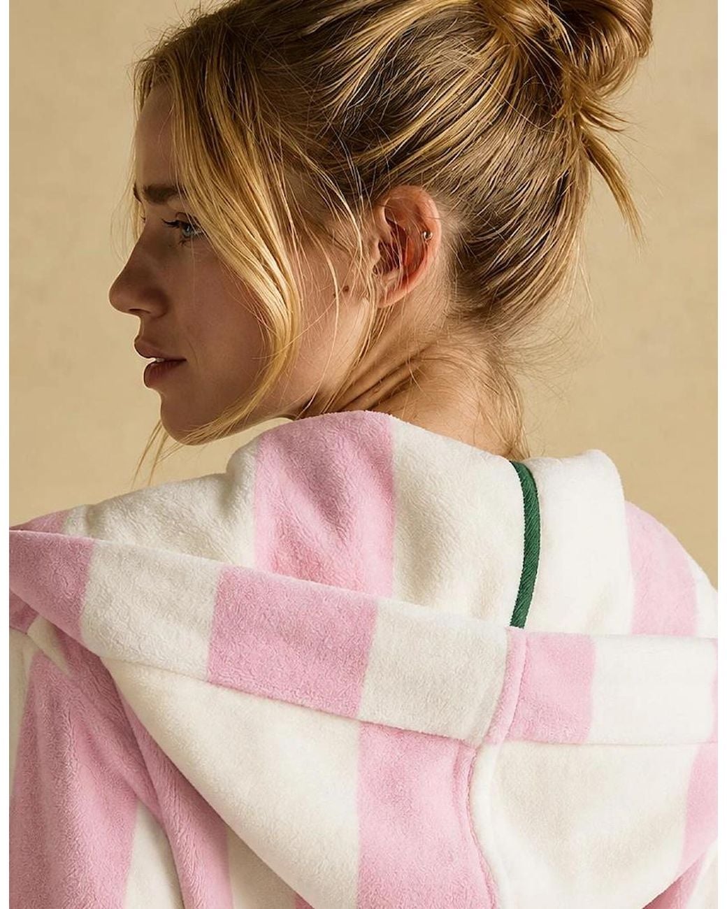 Joules Pink G49621 Luna Ladies Robe/Cream Stripe Bathrobe/Cream Stripe