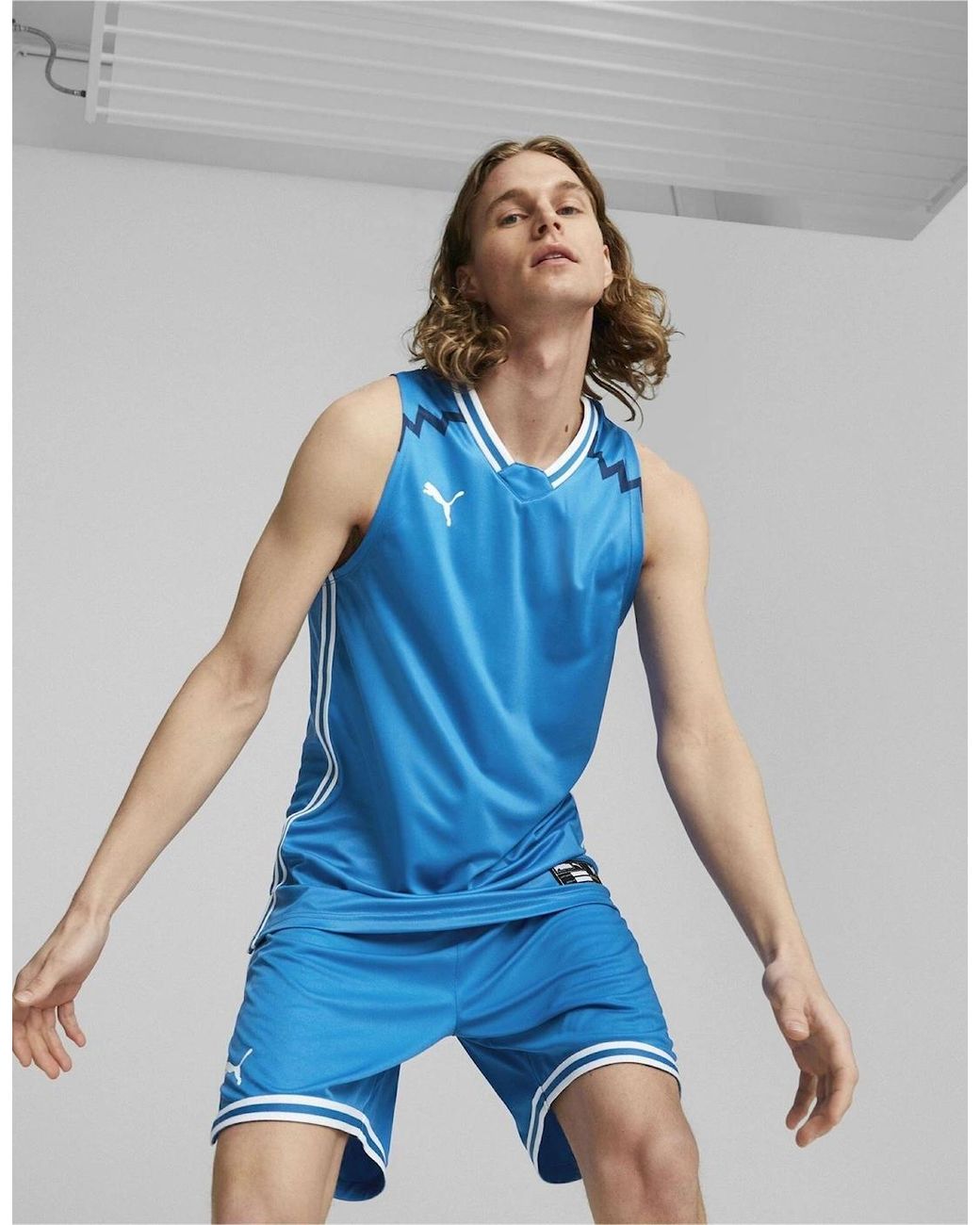 PUMA Blue Hoops Team Game Performance Basketball Jersey for men