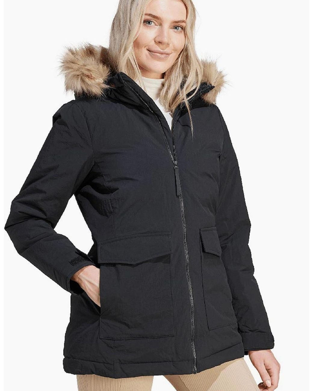 Adidas Black Hooded Fur Parka Jacket