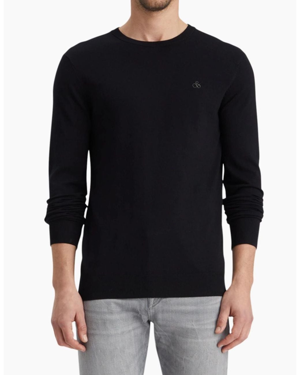 Scotch & Soda Black Viscose Pullover Crew Neck for men