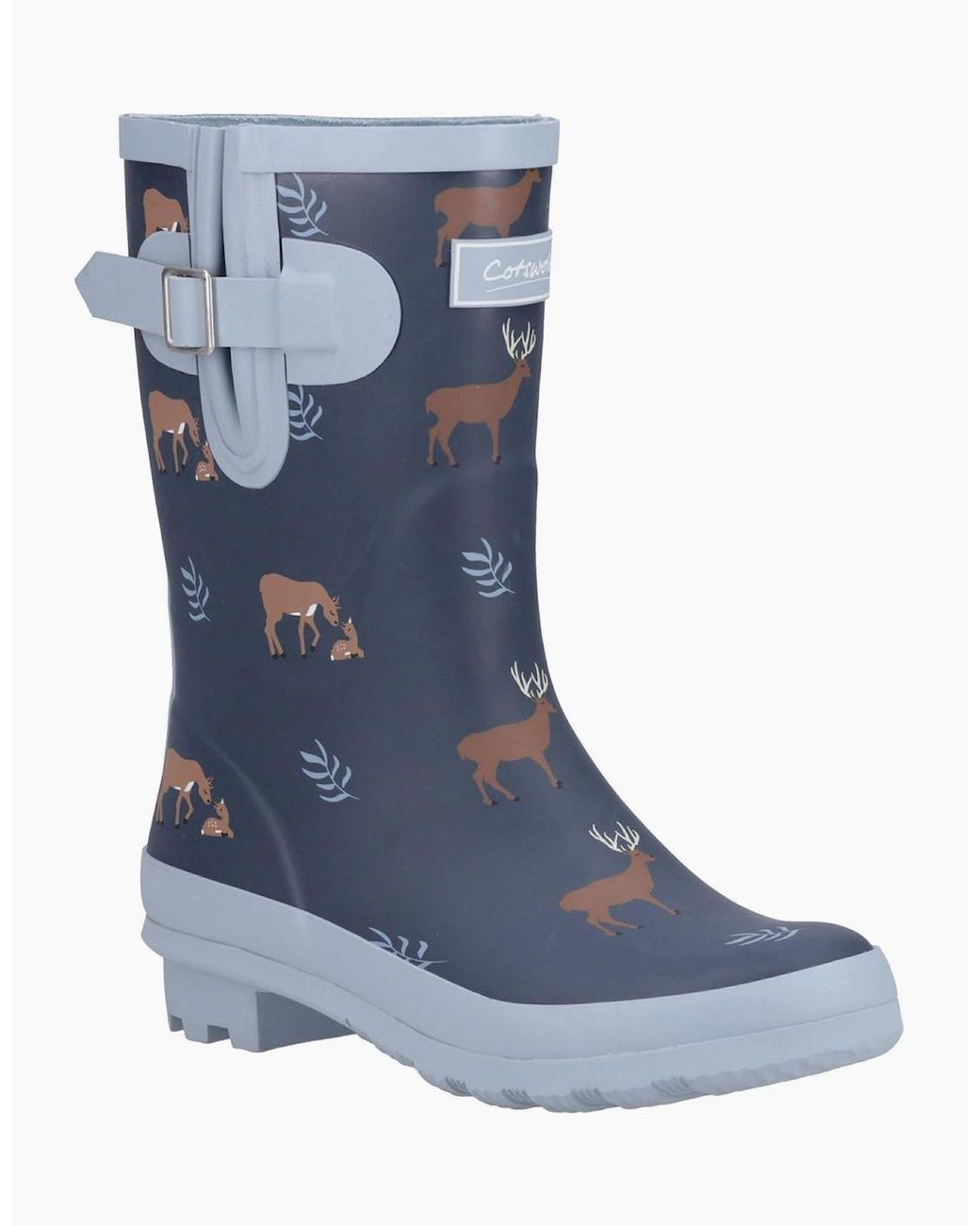 Cotswold Blue Woodland Mid Wellington Boots Deers