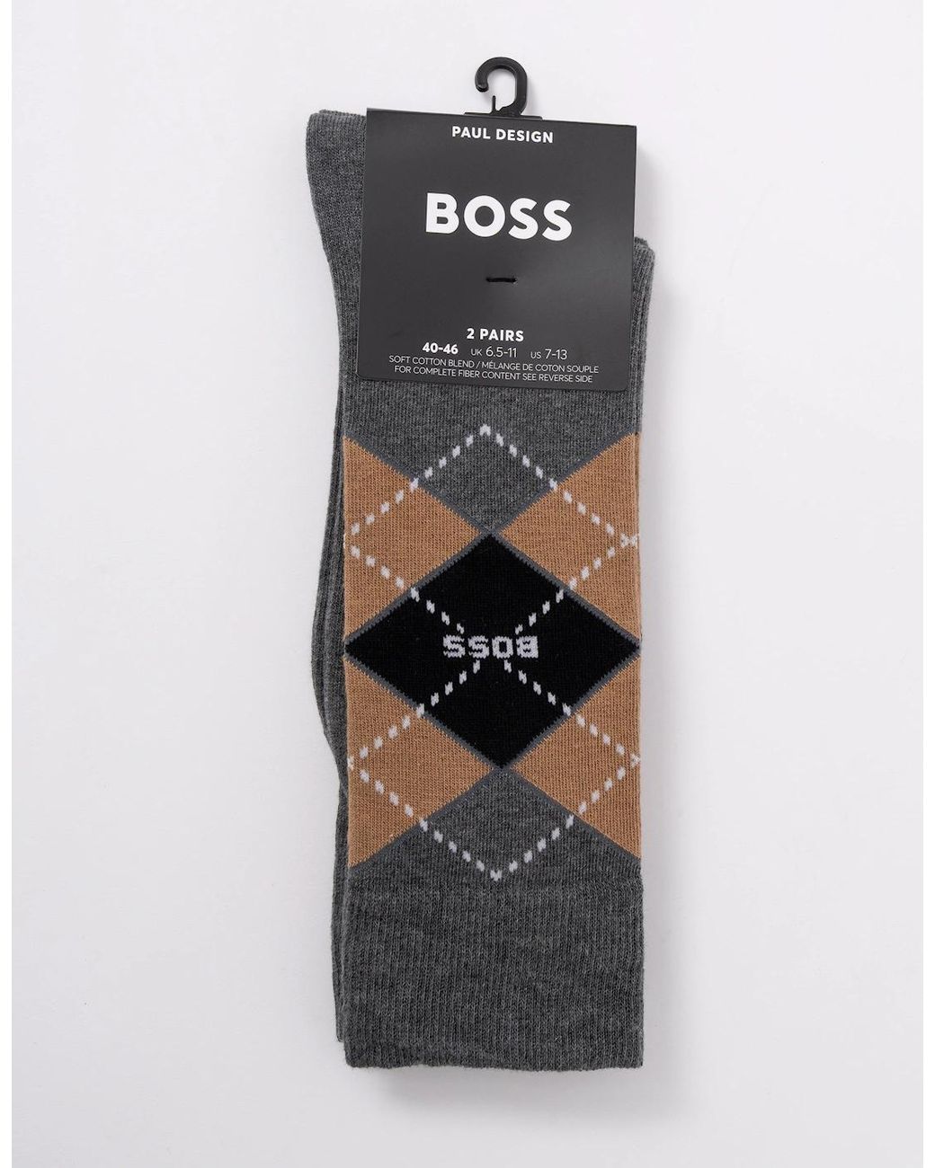 Boss Black Boss 2 Pack Combed Cotton Argyle Socks for men