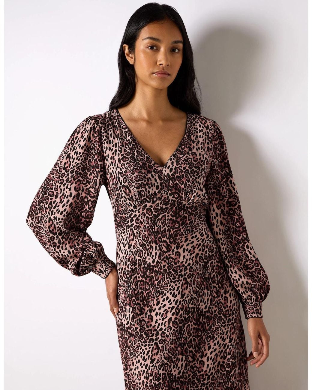 Ro&zo Brown Leopard Print V-Neck Midi Dress