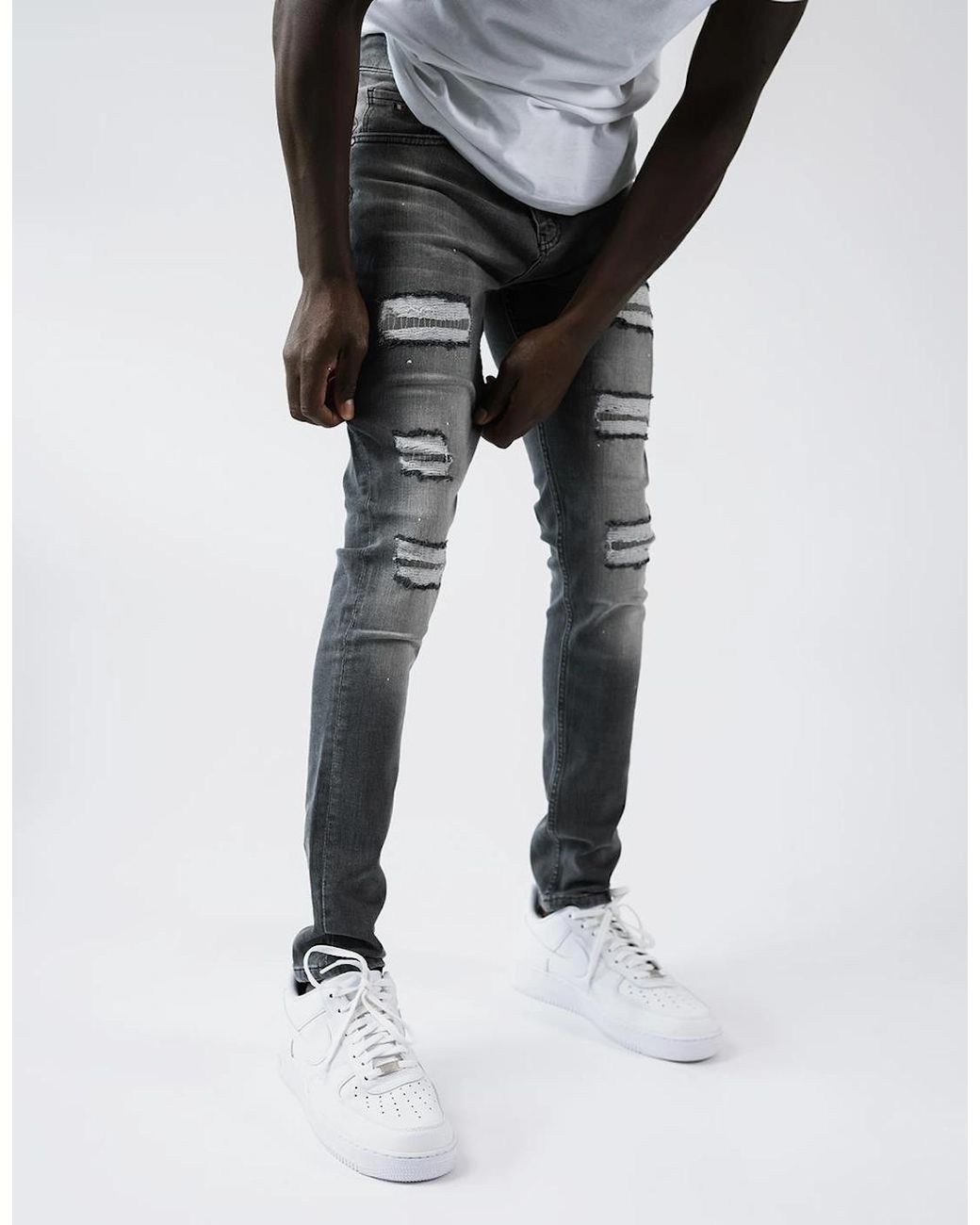 Magrit Gray Douai Ripped Patch Jeans for men