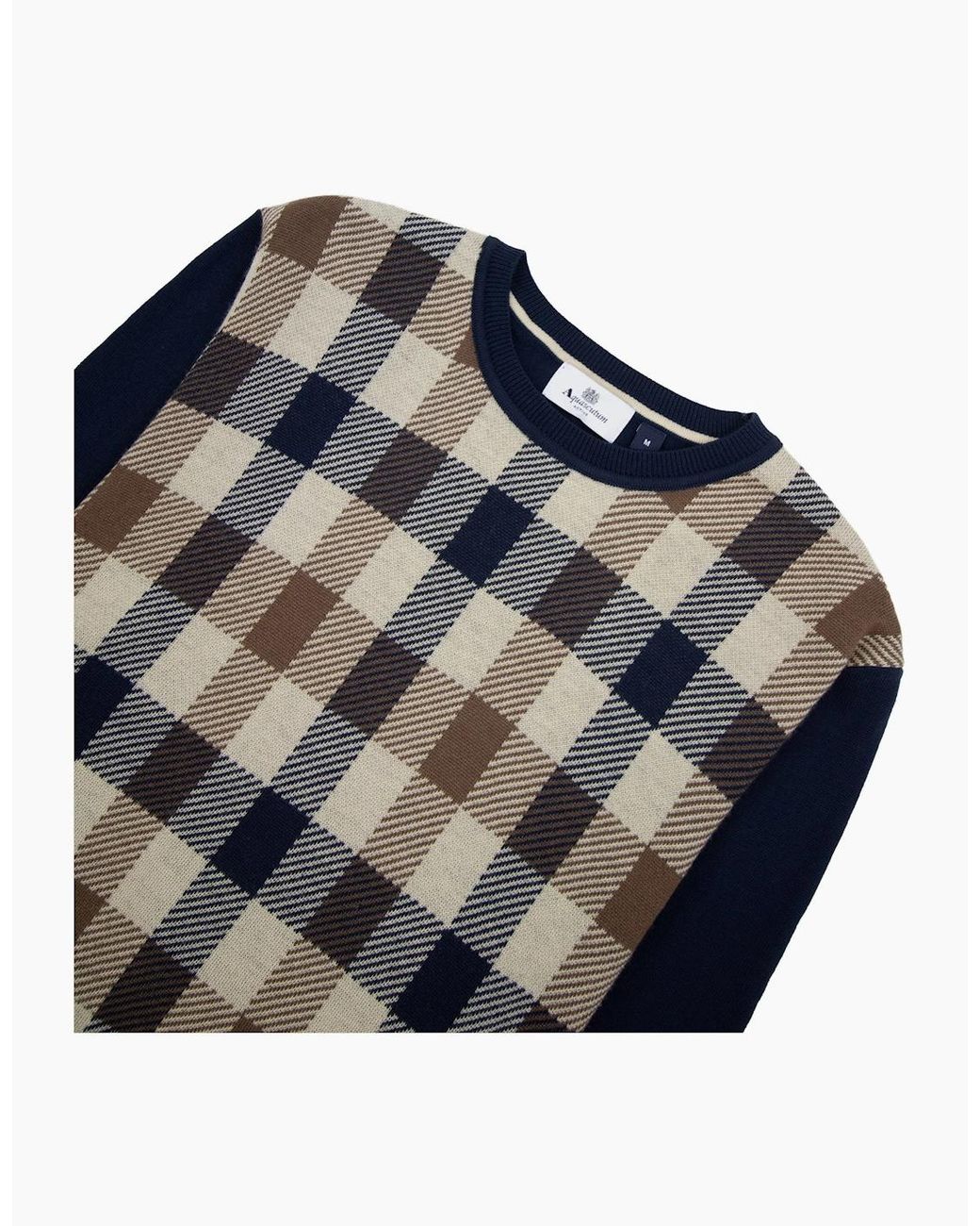 Aquascutum Blue Active Club Check Lana Wool Sweater 11 for men