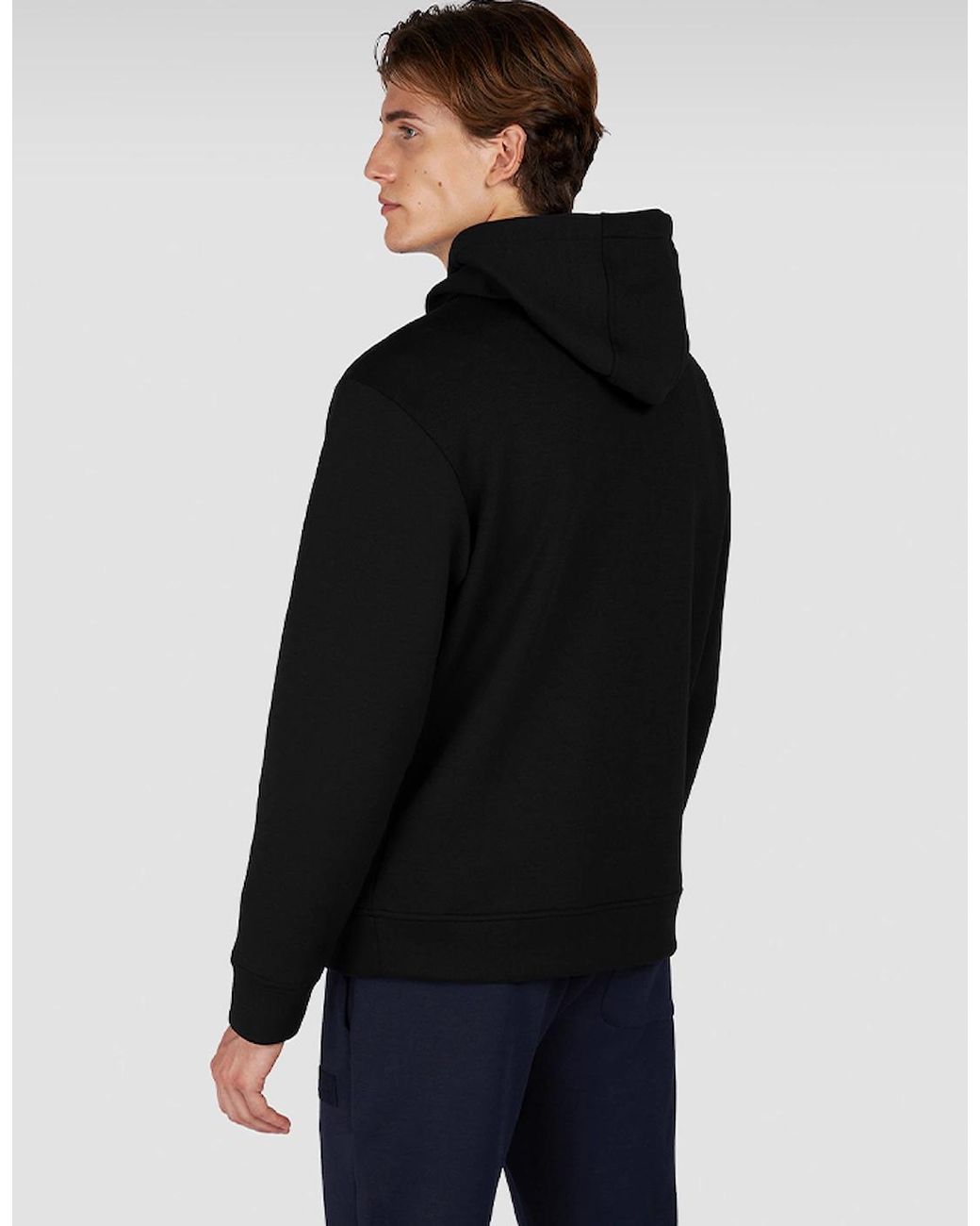 Paul & Shark Black Leather Badge Tech Hoodie