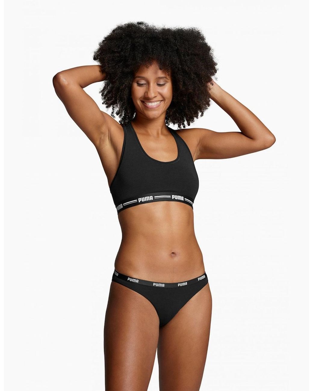 PUMA Black Striped Logo Racerback Bra Top