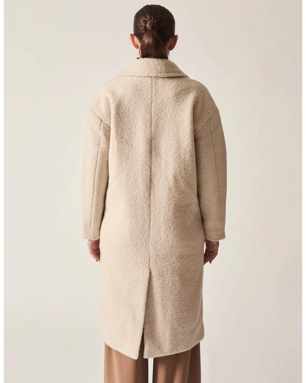 James Lakeland Natural Cream Textured Double-Breasted Long Coat