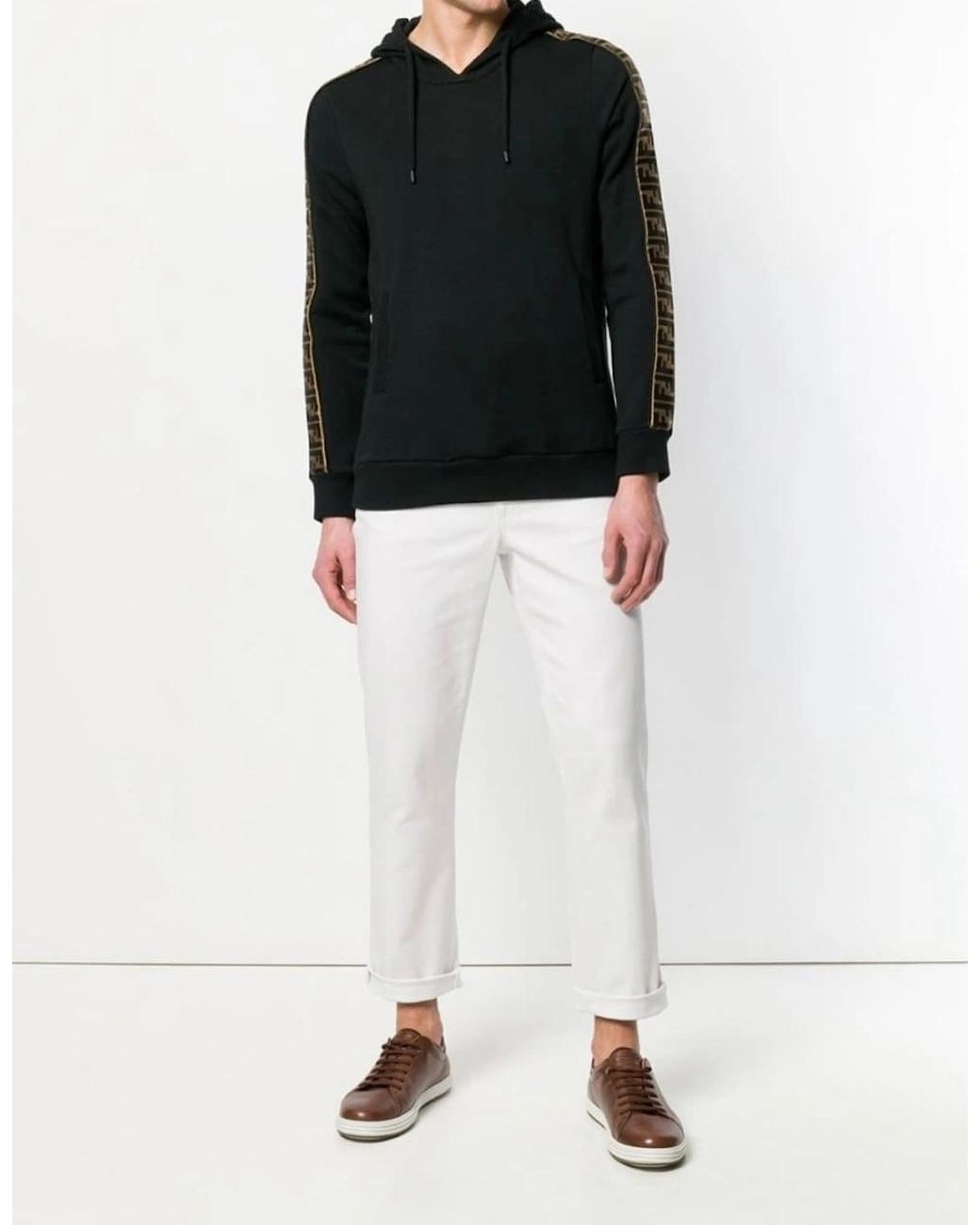 Fendi Black Felpa Logo-Trim Hooded Sweatshirt for men