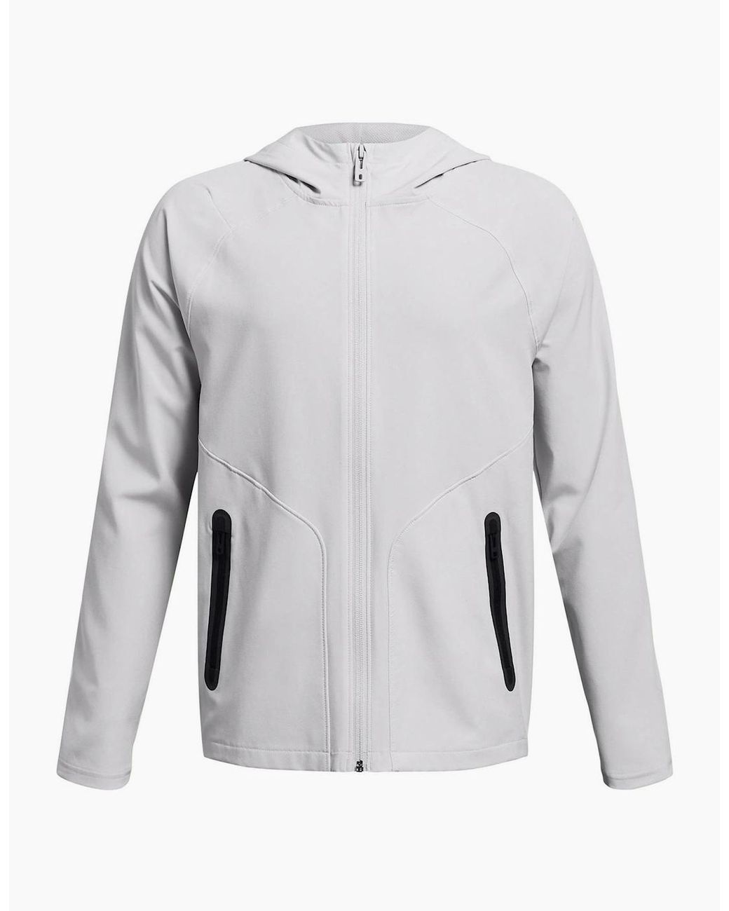Under Armour White Solid Patterned Full Zipper Hooded Woven Cuff Jacket