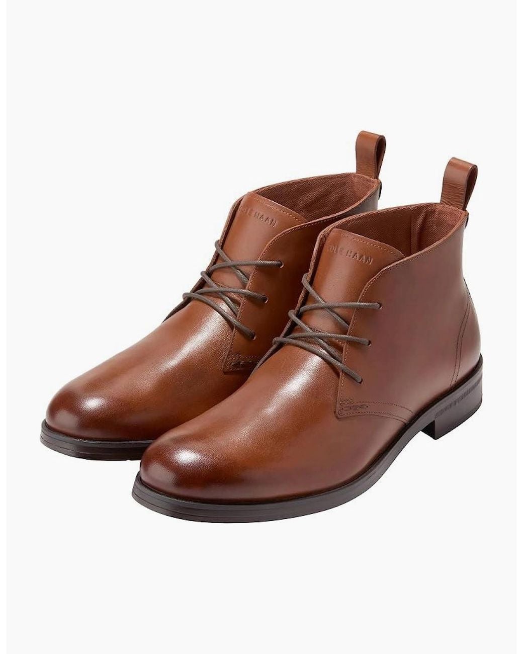 Cole Haan Brown Newmark Grand Flexcraft Leather Tan Chukka Boots for men