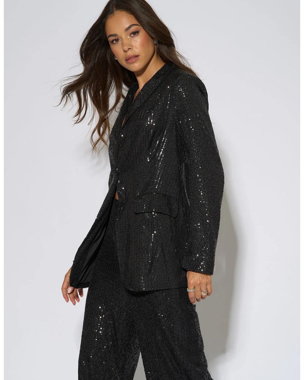 Gini London Black Sequin Edge To Edge Blazer