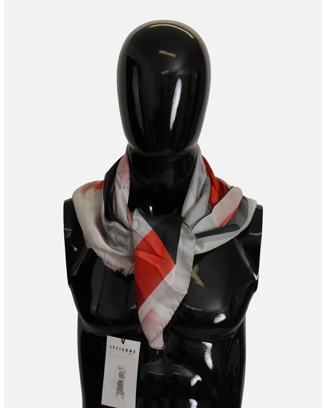 Costume National Gray Red Silk Shawl Foulard Wrap Scarf