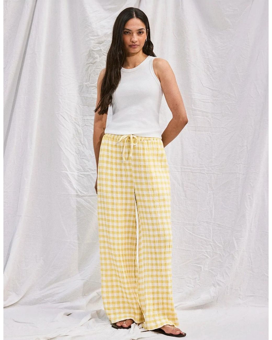 Ro&zo Yellow Lemon- Check Cheesecloth Trousers