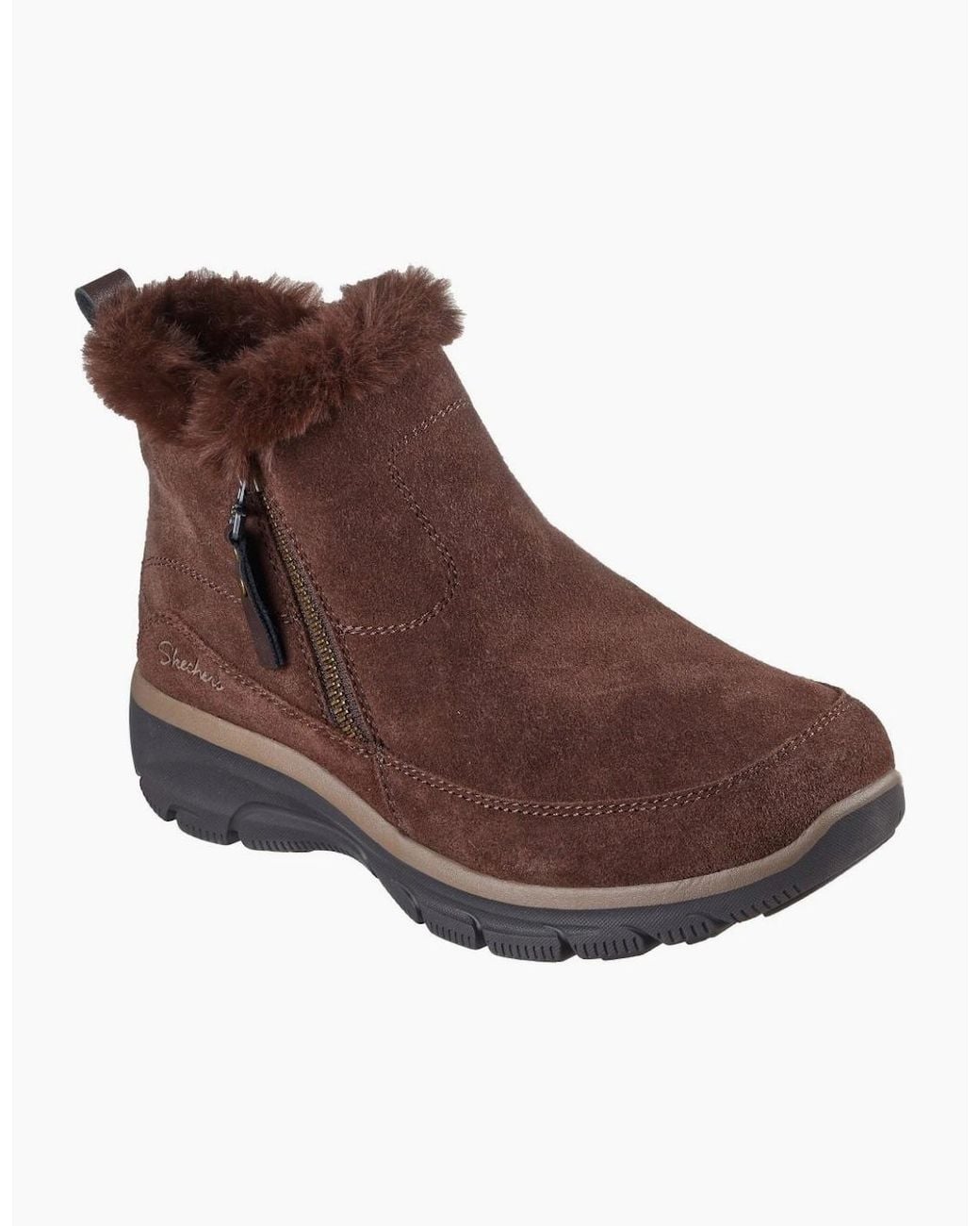 Skechers Brown Easy Going Cool Zip Ankle Boots