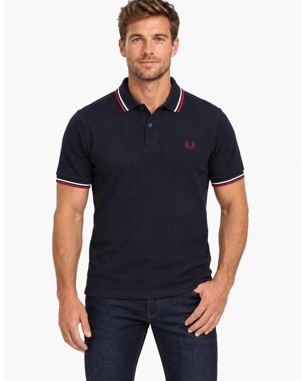 Fred Perry Blue Twin Tipped Polo Shirt/Snow/Burnt for men