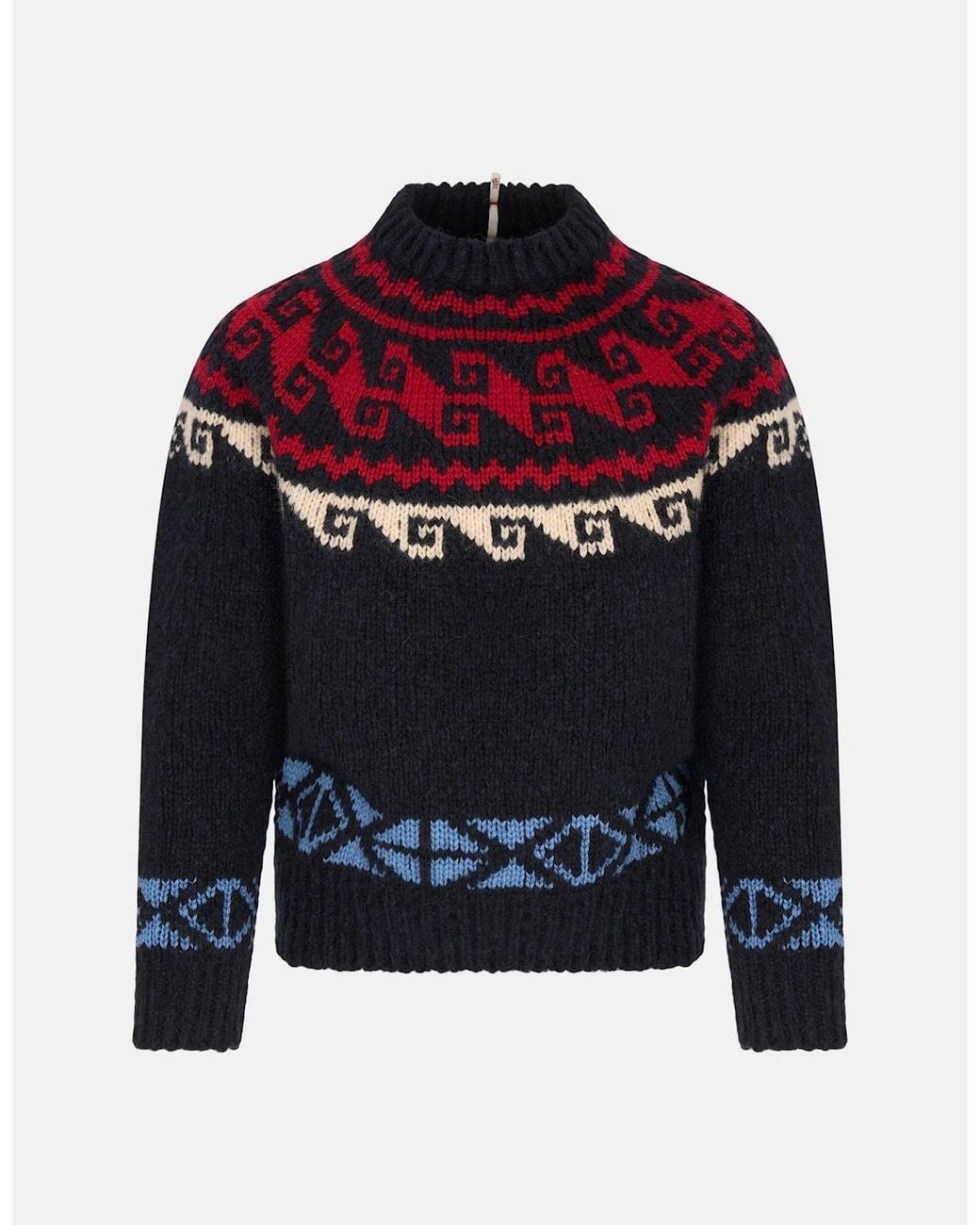 Moncler Blue Woven Winter Sweater for men