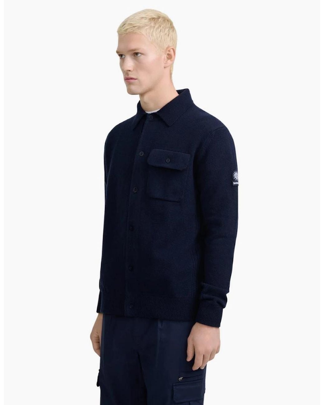 Sandbanks Blue Rib Detail Btn Through Overshirt for men