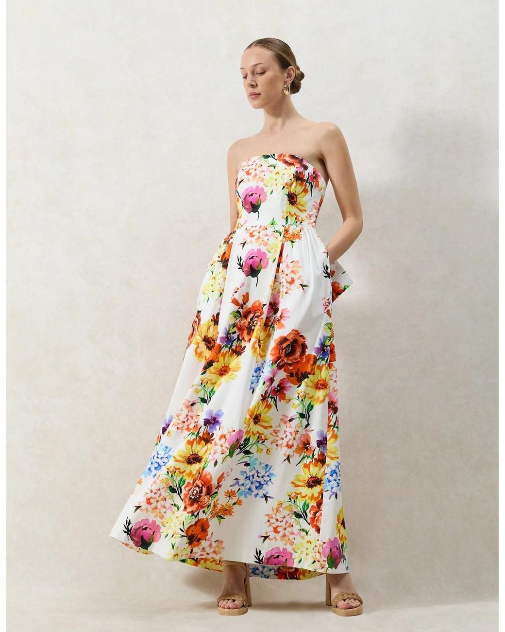 Ro&zo Multicolor Petite Annie Garden Floral Printed Bow Detail Dress