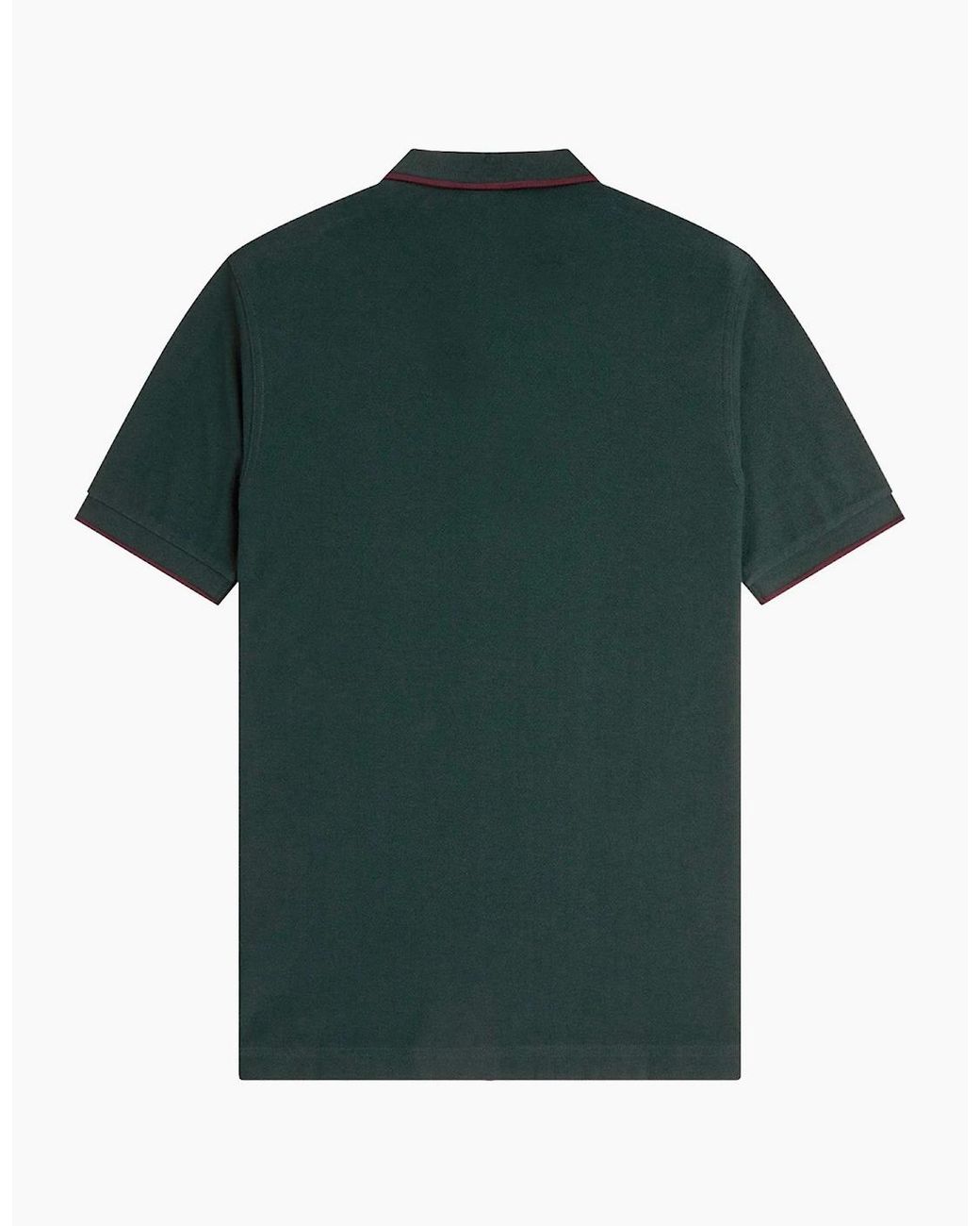 Fred Perry Green Crepe Pique Zip Neck Polo Shirt for men