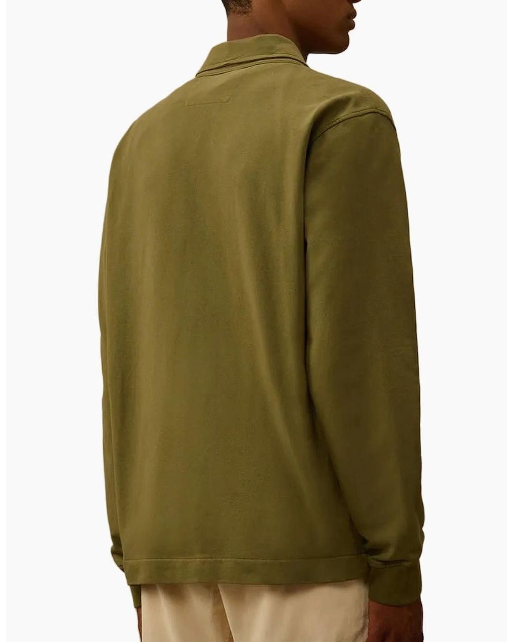 C P Company Green Light Fleece Polo Zip Lens Sweatshirt for men