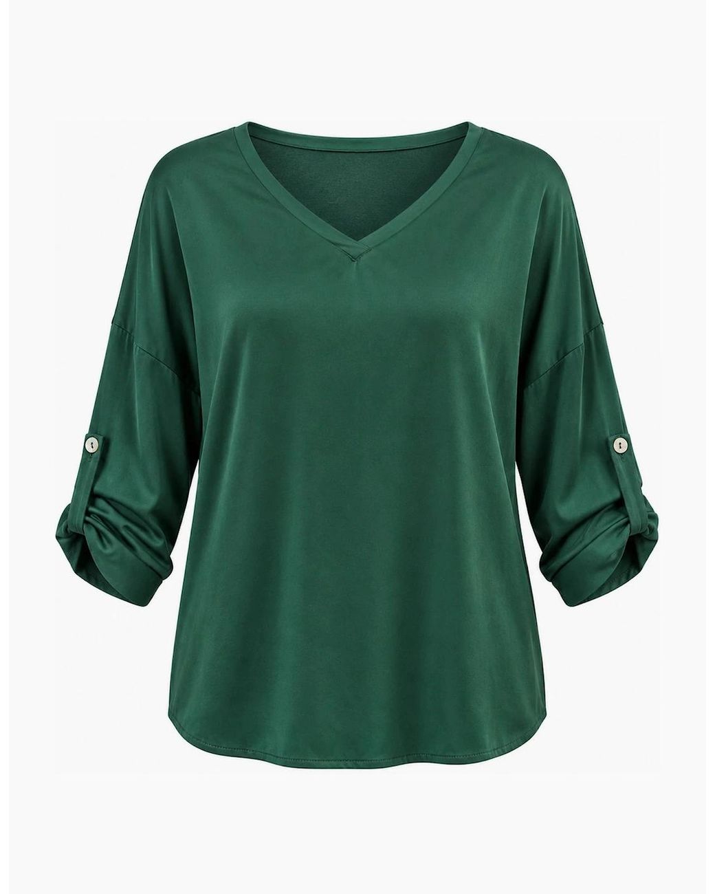 James Lakeland Green Satin V-Neck Blouse